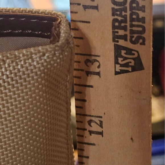 Tumi Beige Canvas & Brown Leather Tote Bag With Rear Zip Pocket And Handles - Picture 10 of 11